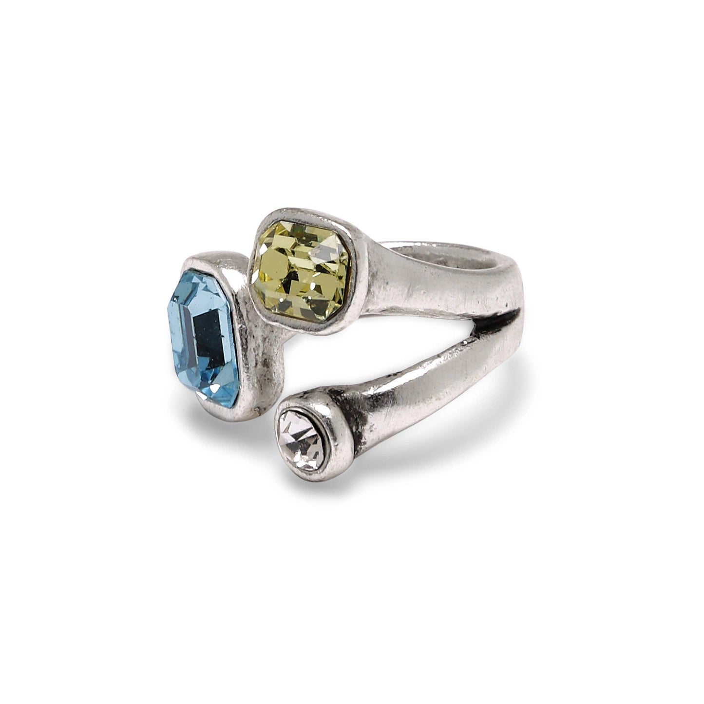Handmade Blue Yellow Crystal Brass Ring