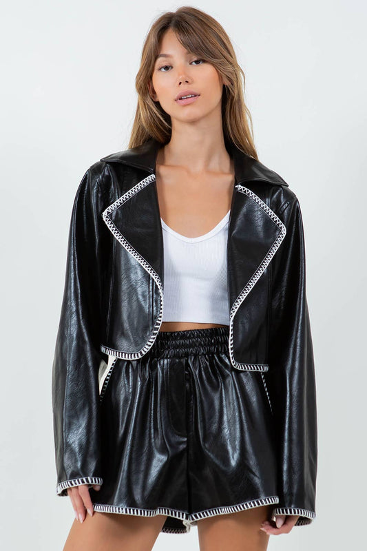 Foster Cropped Vegan Leather Jacket