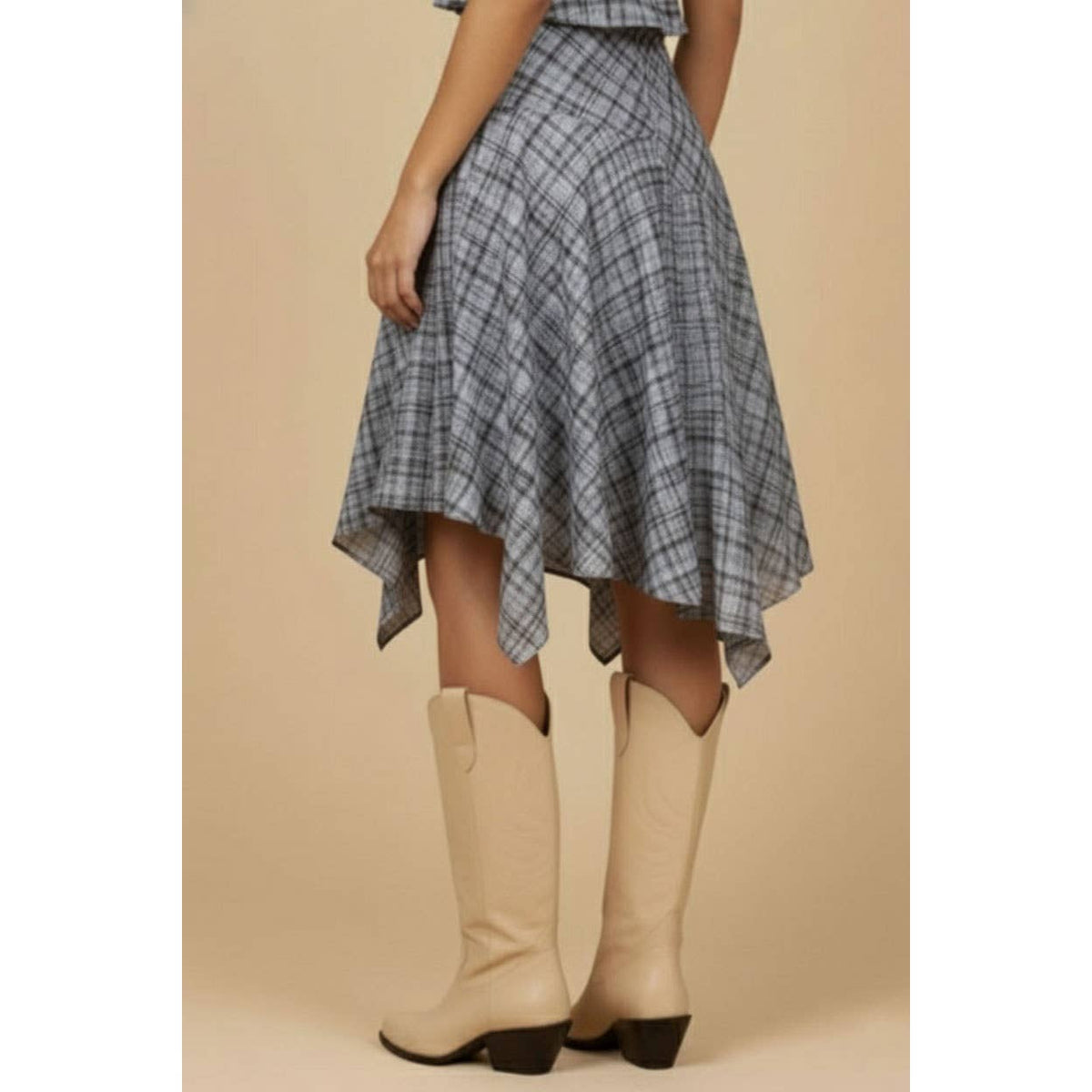 Jessel Plaid Handkerchief Hem Midi Skirt