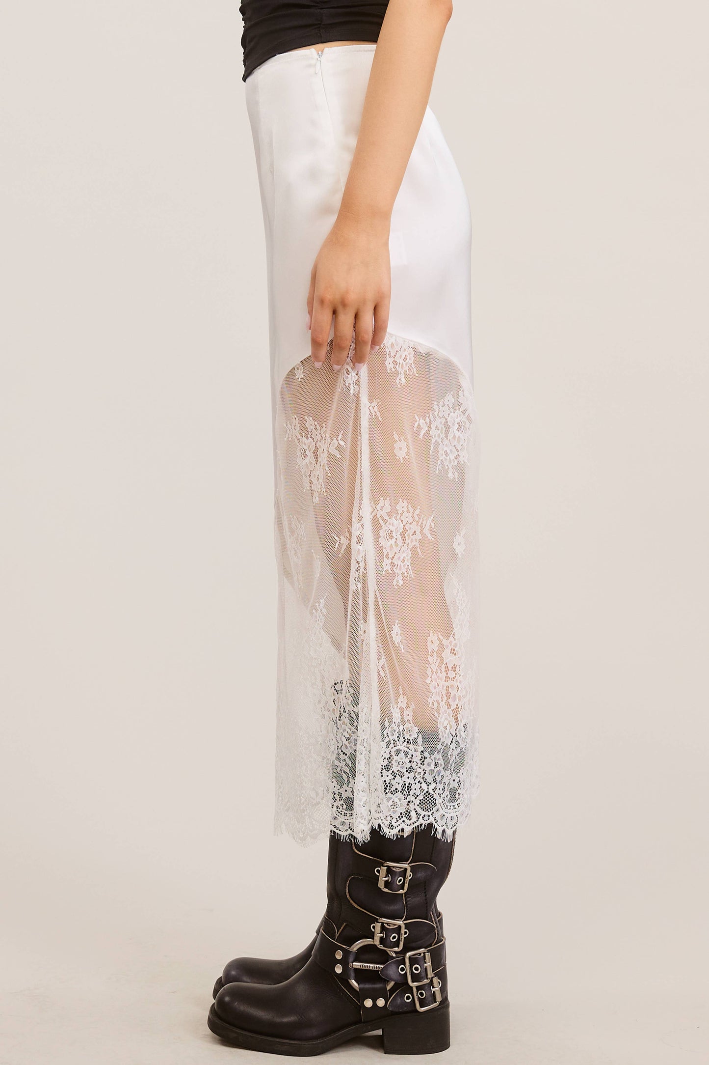 Fatima Asymmetrical Lace Midi Skirt