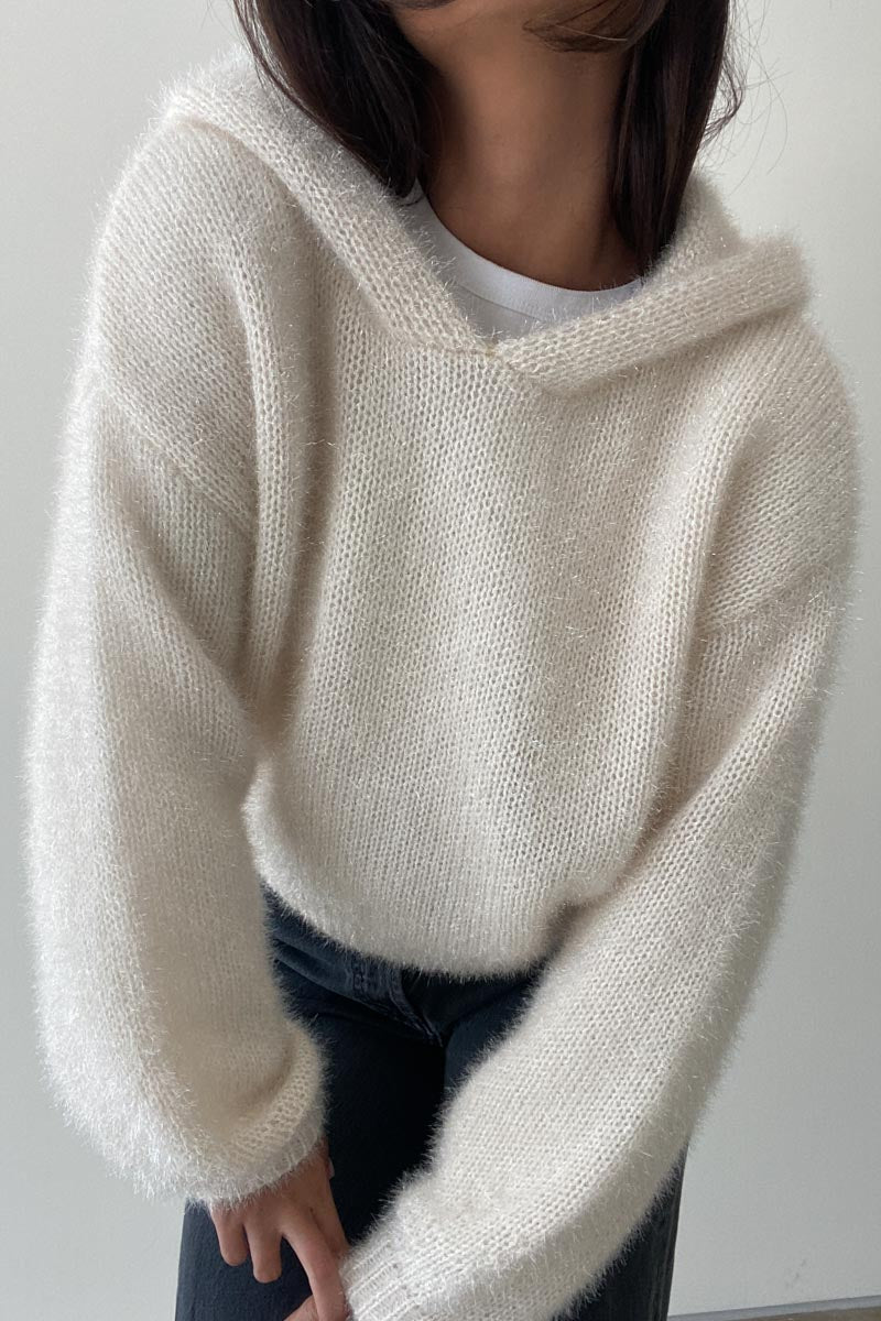 Dori Metallic Knit Crop Hoodie