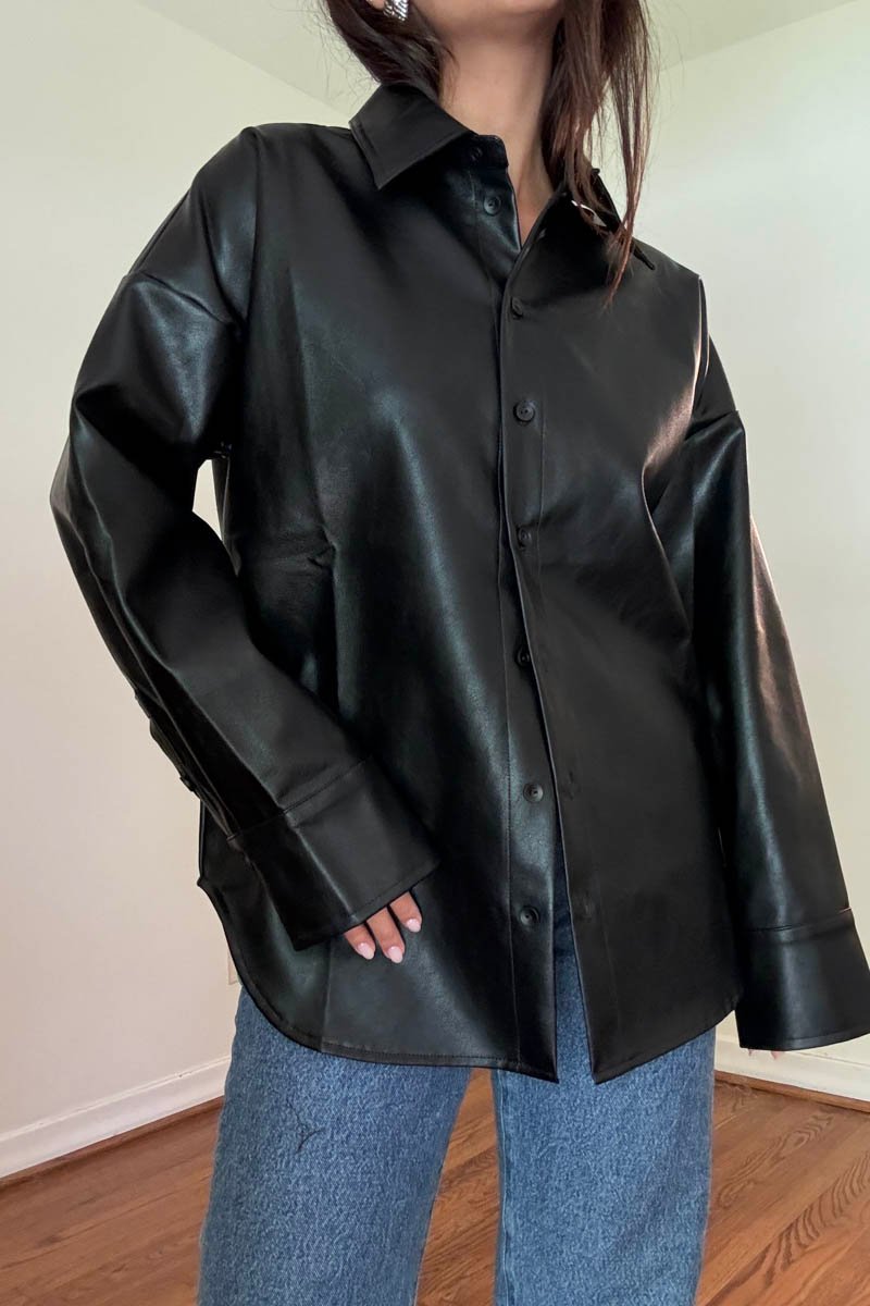 Floella Vegan Leather Button Up Top