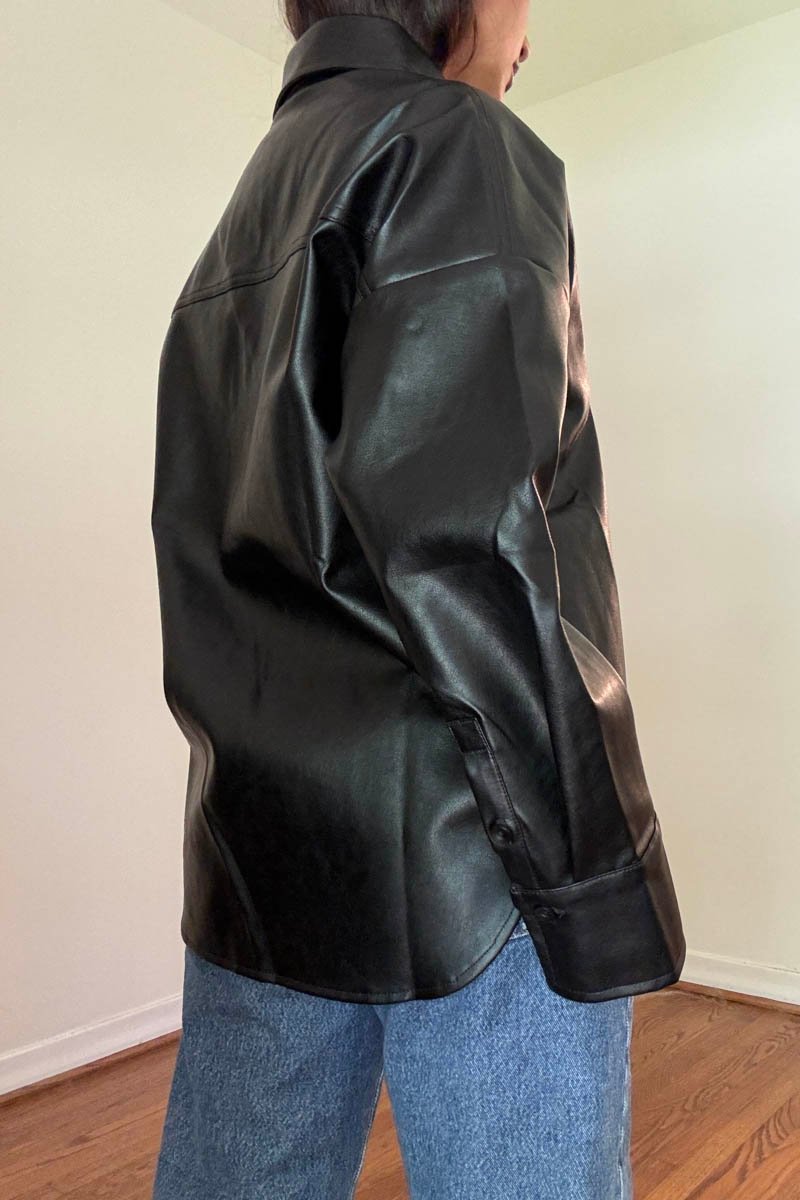 Floella Vegan Leather Button Up Top