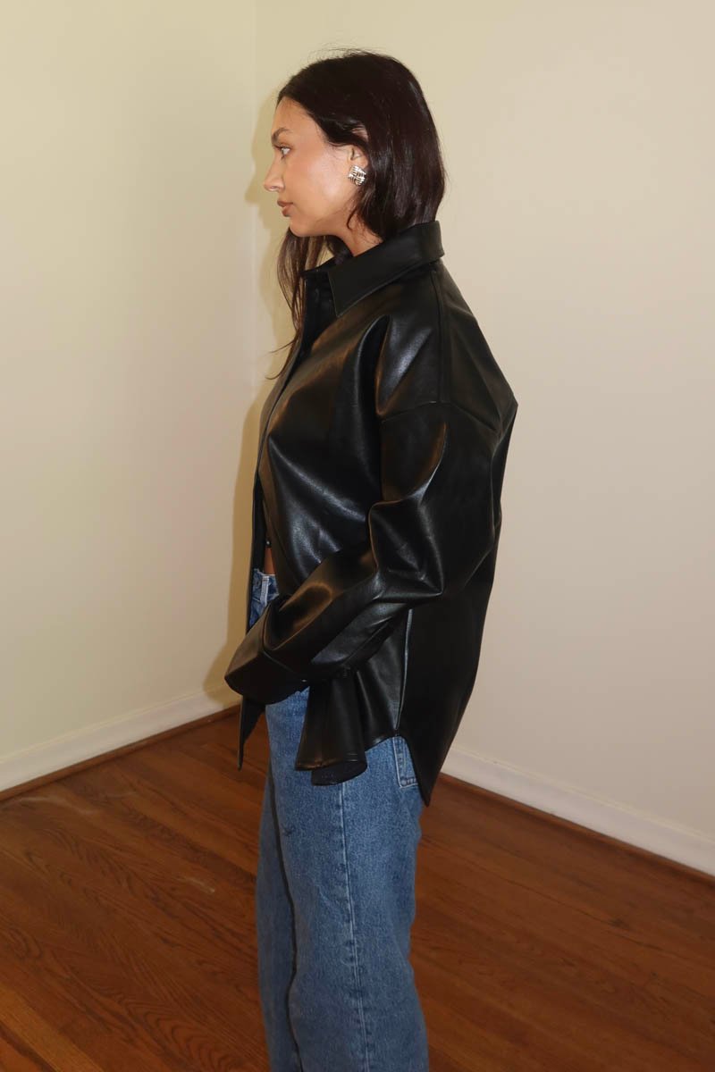 Floella Vegan Leather Button Up Top
