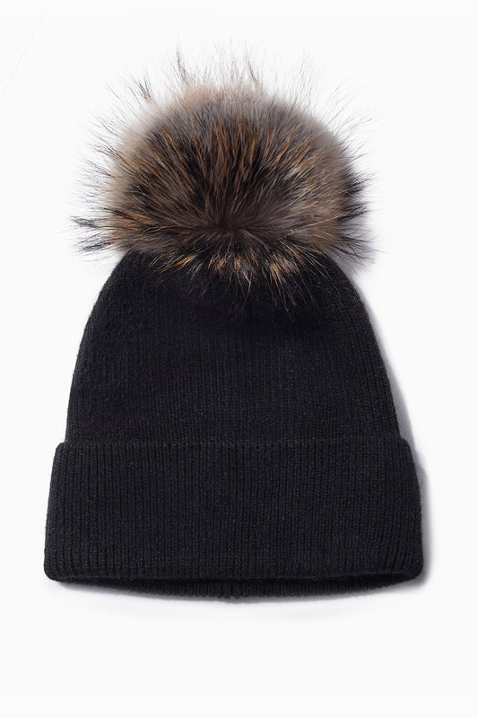 Look By M Basic Ribbed Knit Pom Pom Beanie
