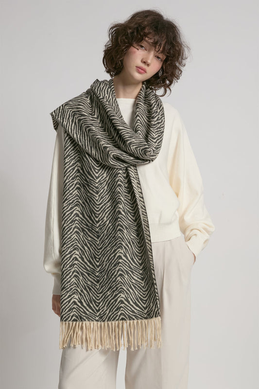 Look By M Zebra Pattern Woven Scarf