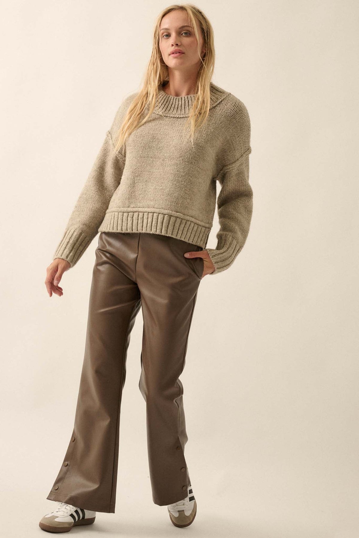 Dahlia Vegan Leather Snap-Cuff Pants