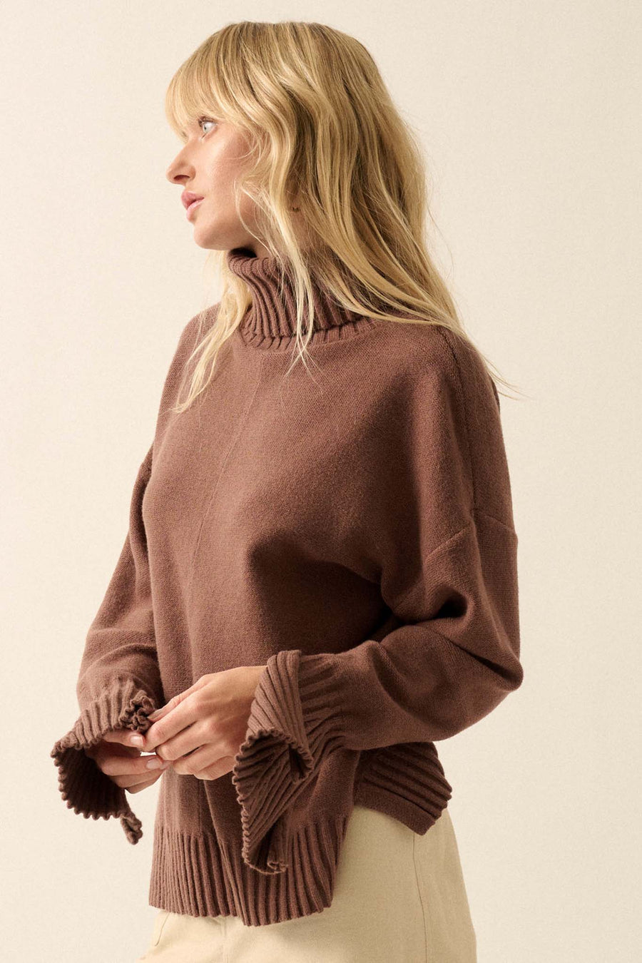 Dana Split-Sleeve Turtleneck Sweater