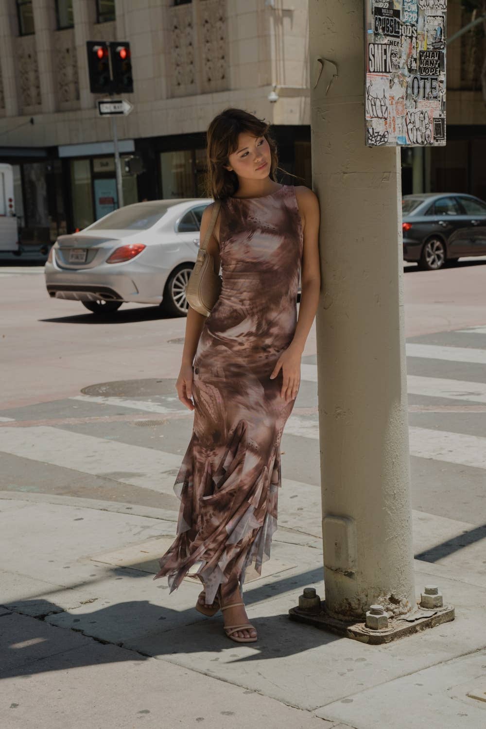 Finny Mesh Ruffle Maxi Dress