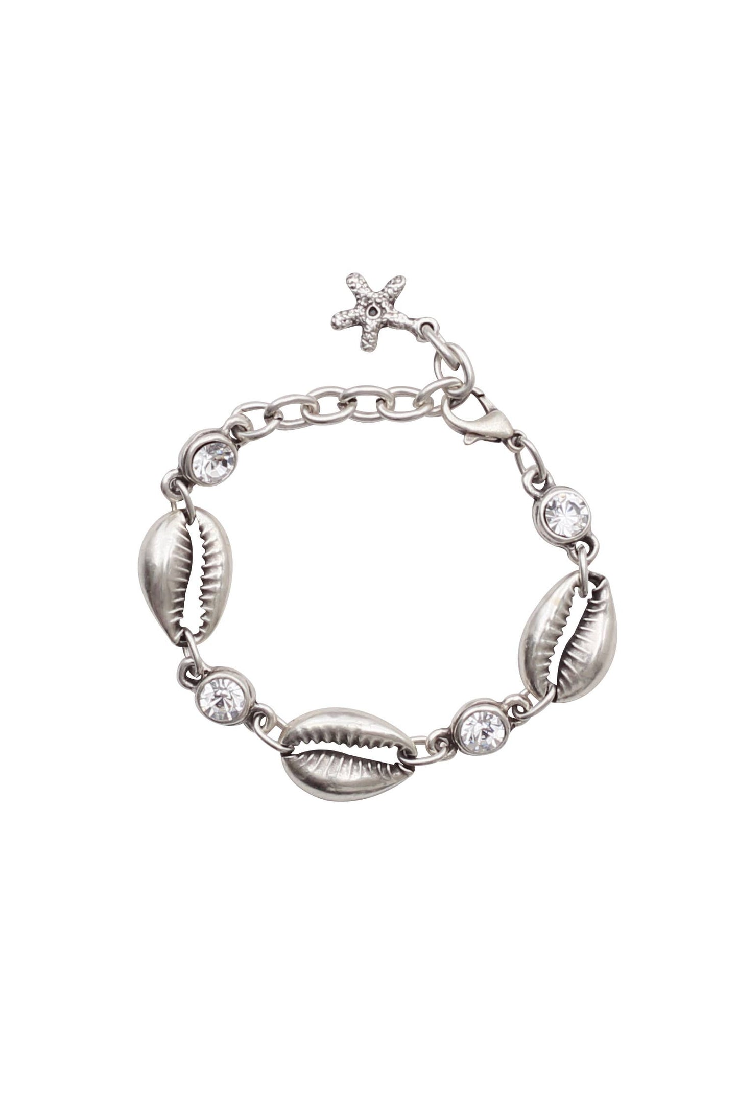 Handmade 925 Silver Plated Shell Crystal Pewter Bracelet