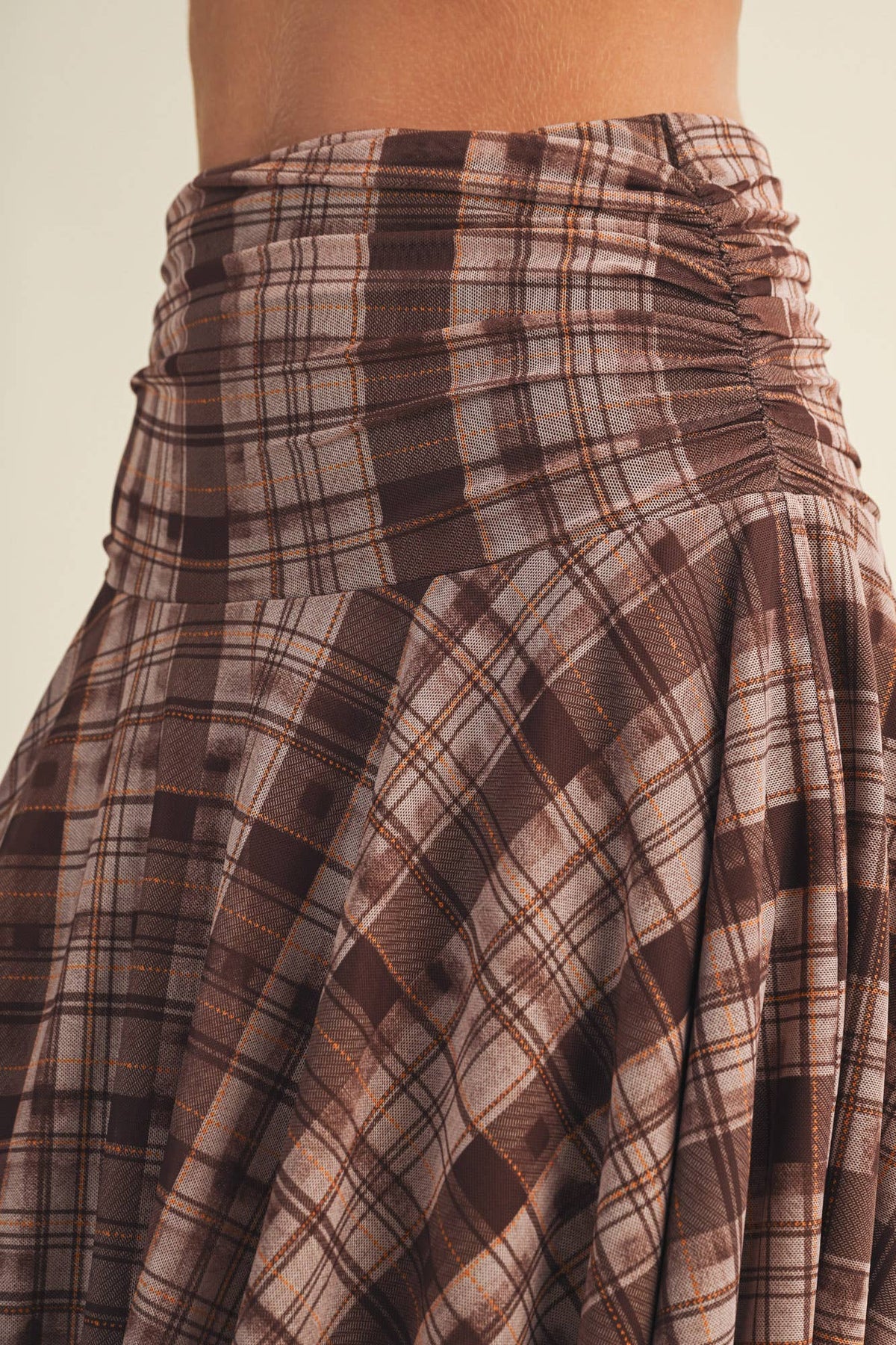 Jordan Shirred Yoke Geometric Plaid Skirt