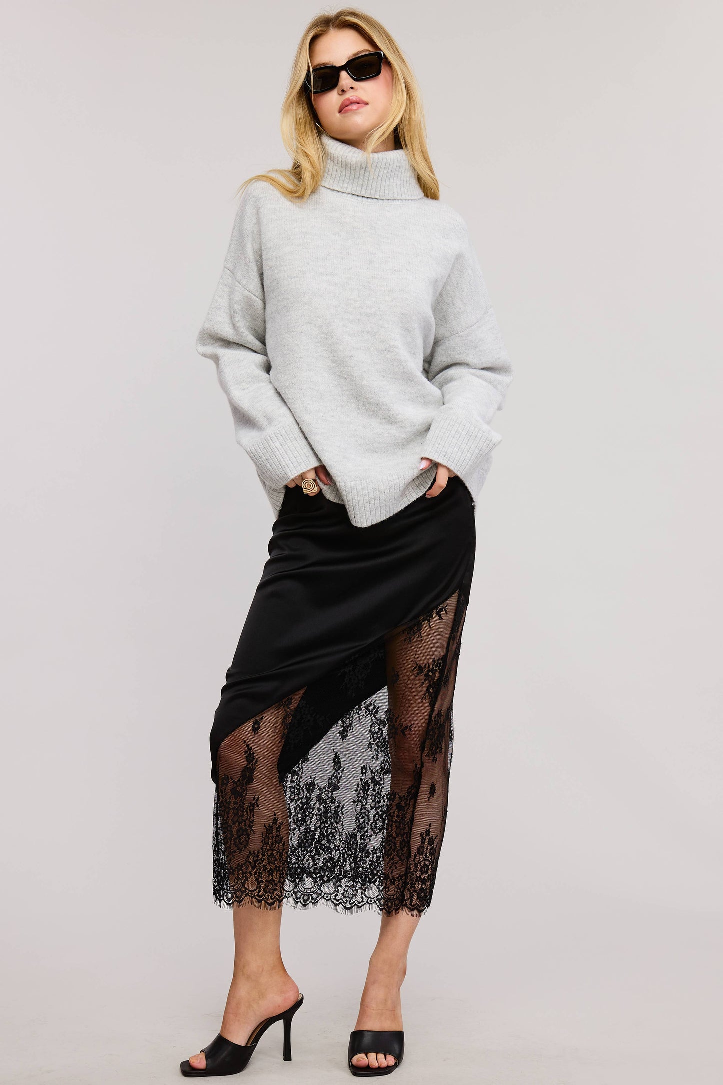 Fatima Asymmetrical Lace Midi Skirt