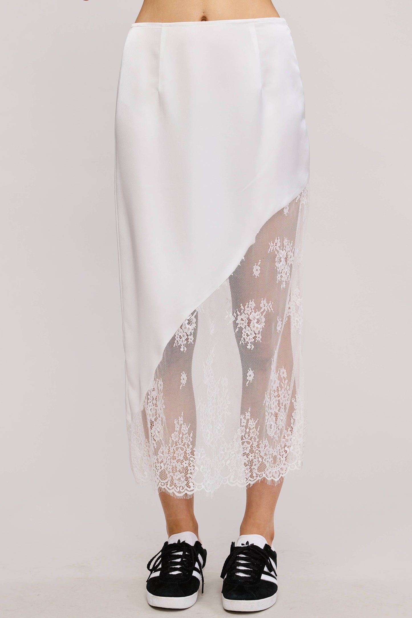 Fatima Asymmetrical Lace Midi Skirt