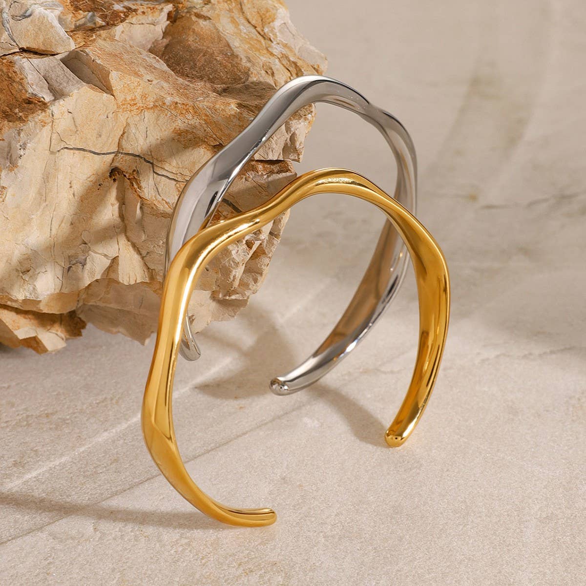 Stainless Steel Wavy Open Cuff