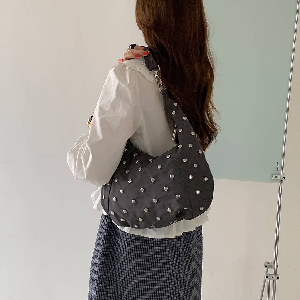Nylon Studded Hobo Bag