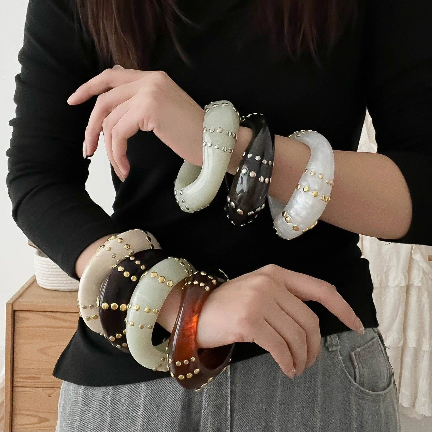 Chunky Studded Resin Bangle Bracelet