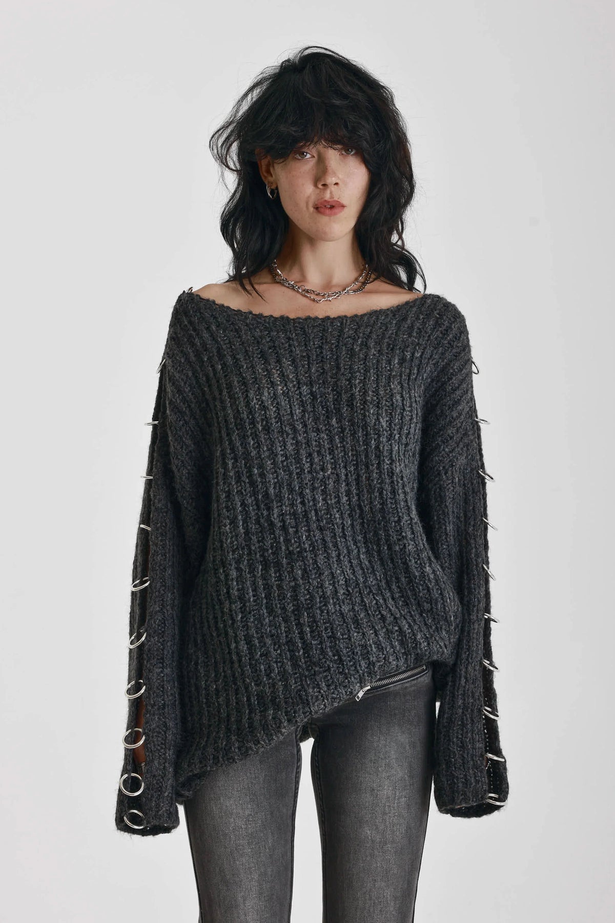 The Ragged Priest Spine Oversized Slash Neck Knit Jumper