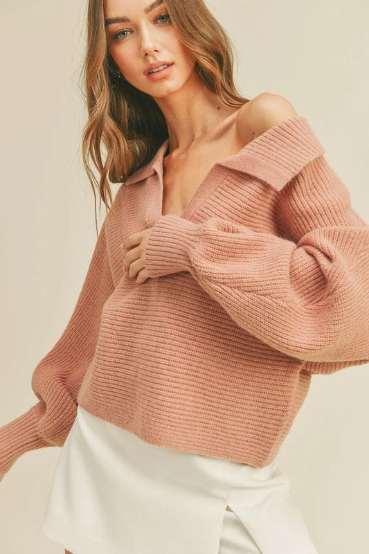 Billie Rib Knit Collared Sweater