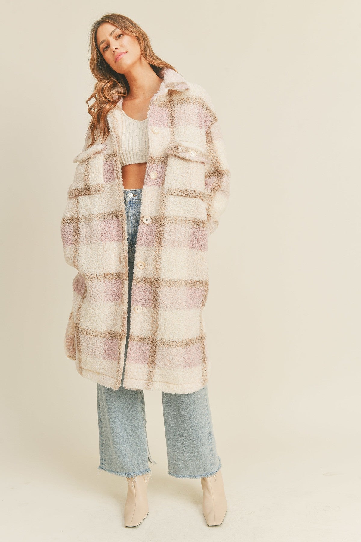 Briar Sherpa Midi Plaid Jacket