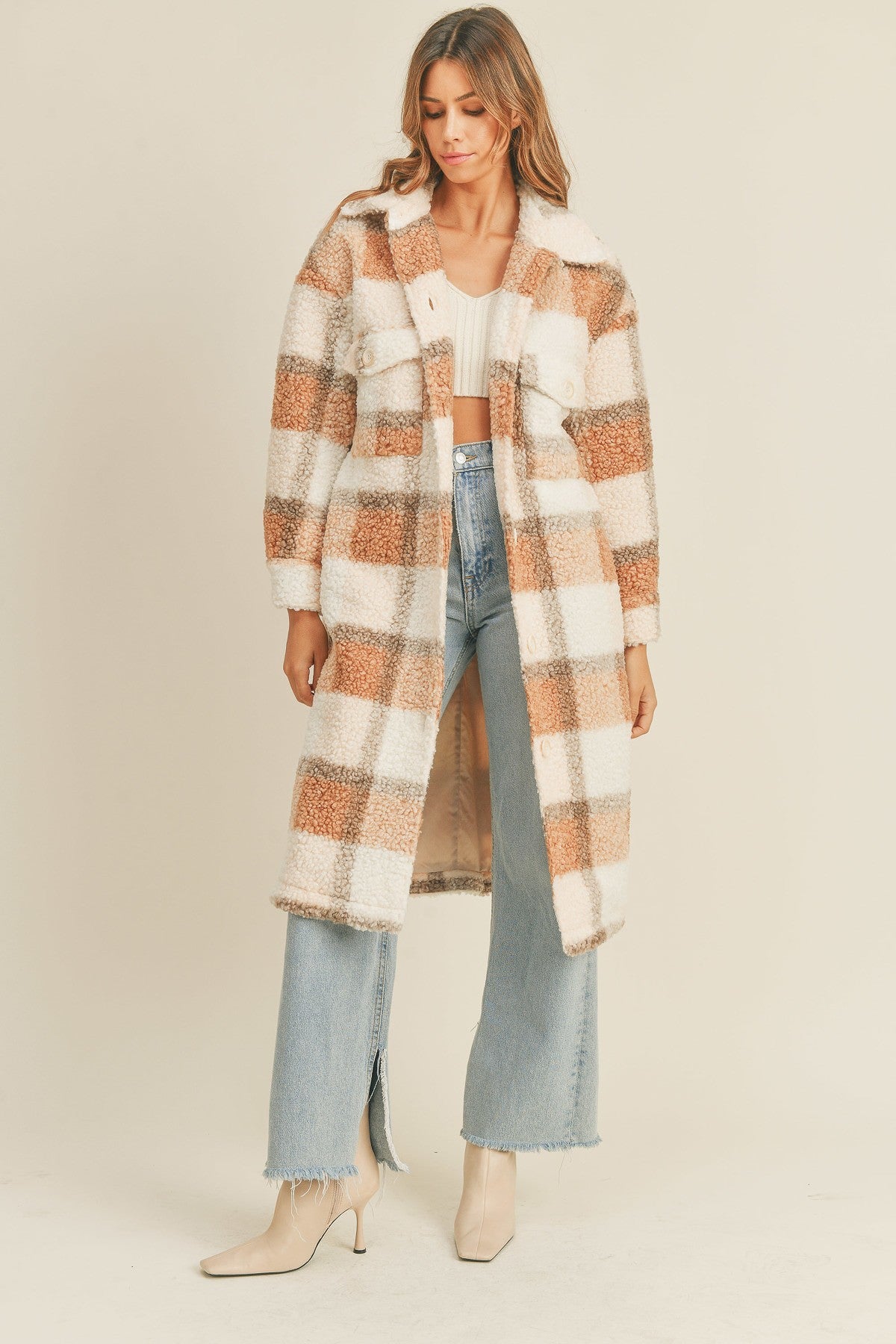 Briar Sherpa Midi Plaid Jacket