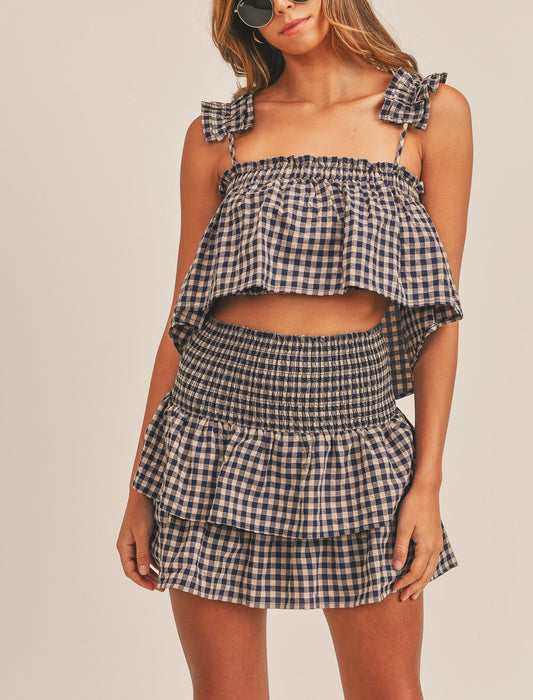 Adrian Gingham Ruffle Smocked Skirt Set
