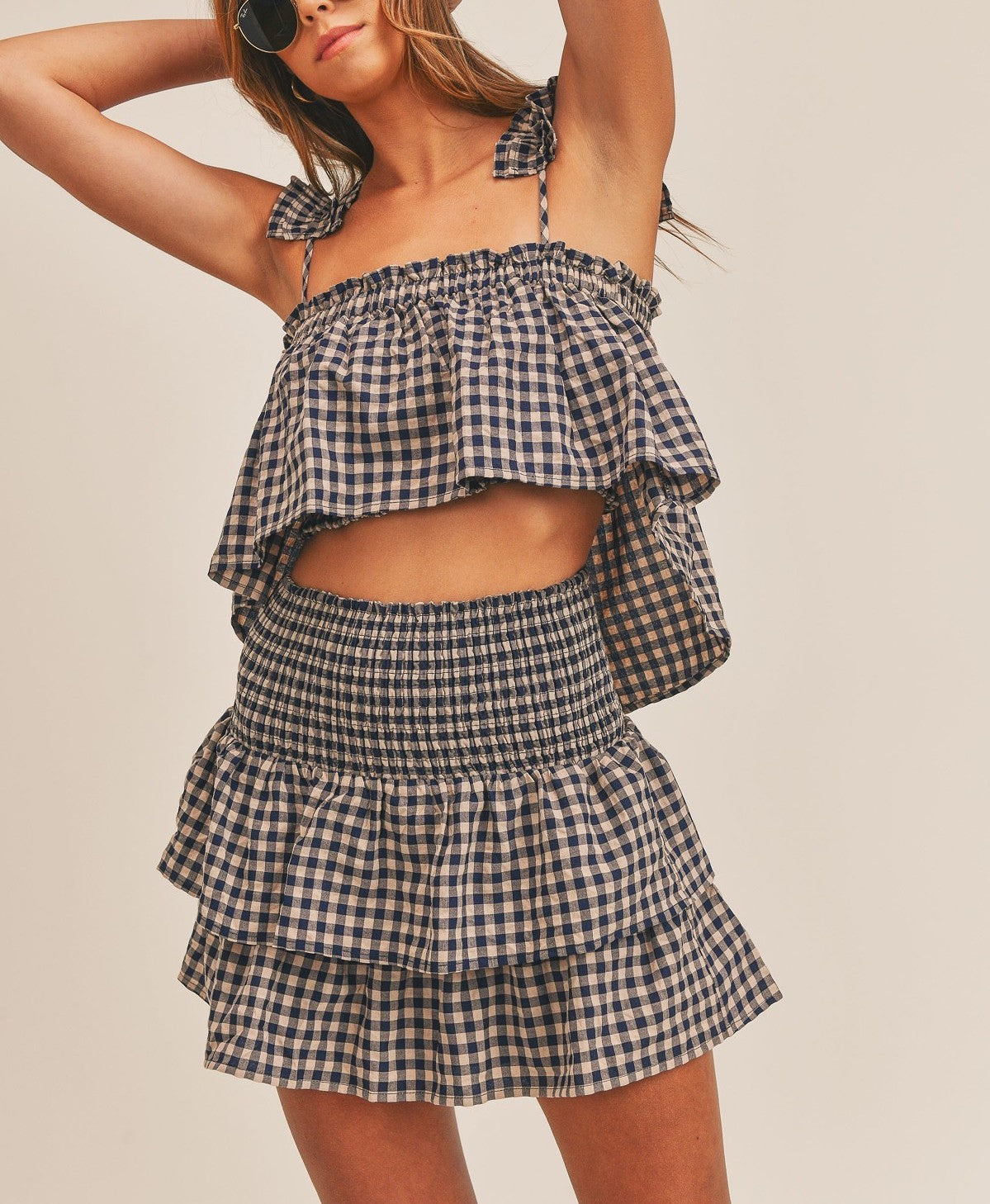 Adrian Gingham Ruffle Smocked Skirt Set