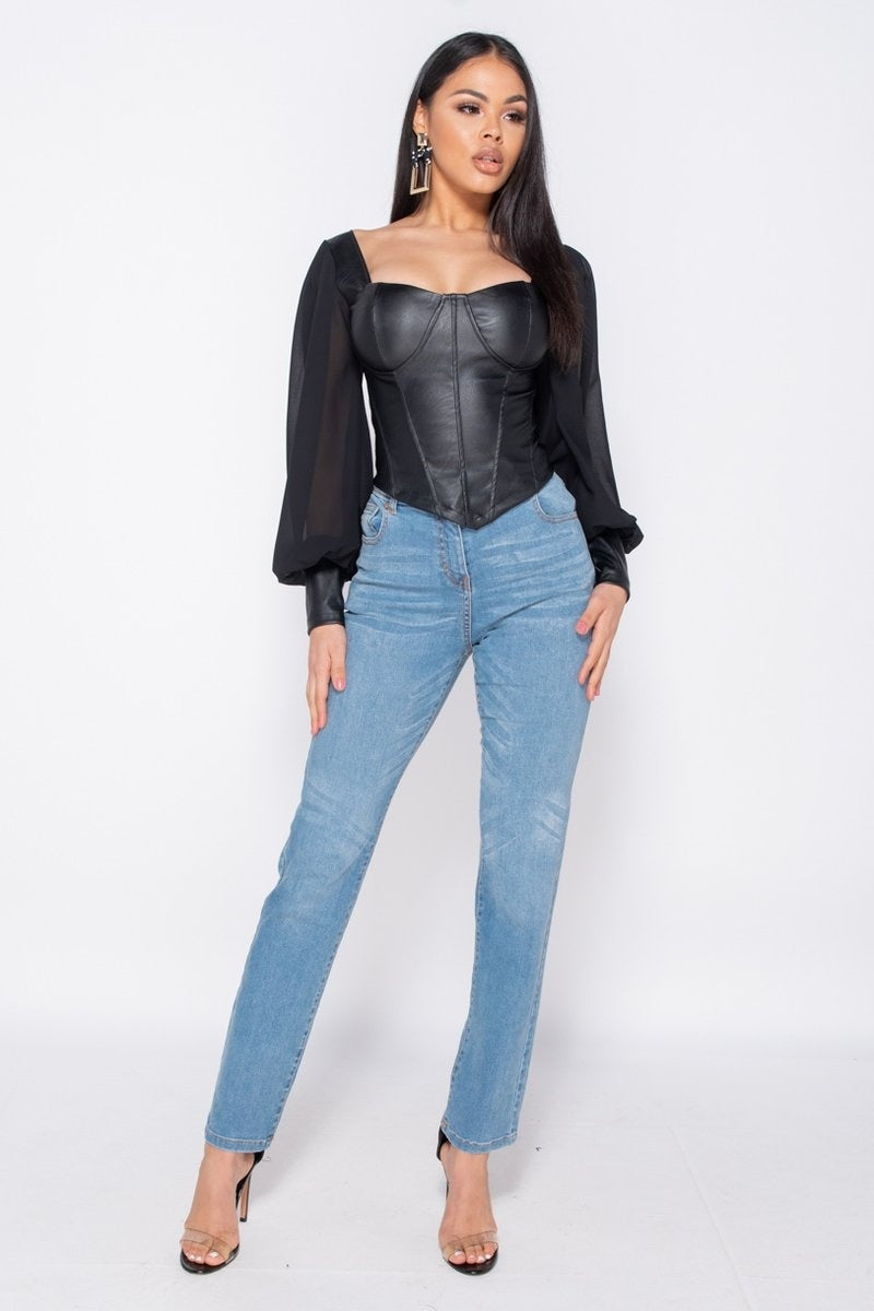 Audrina Corset Long Sleeve Top