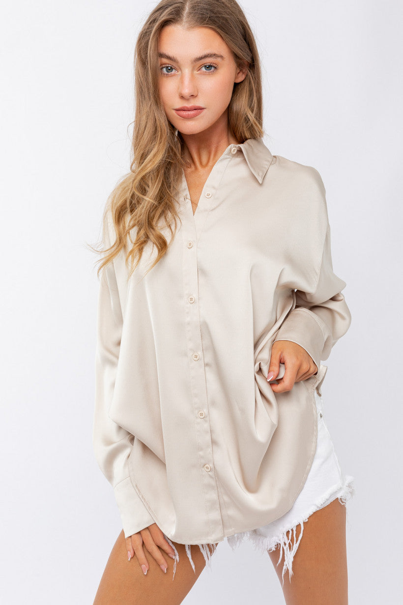 Brandi Open Back Satin Button Down