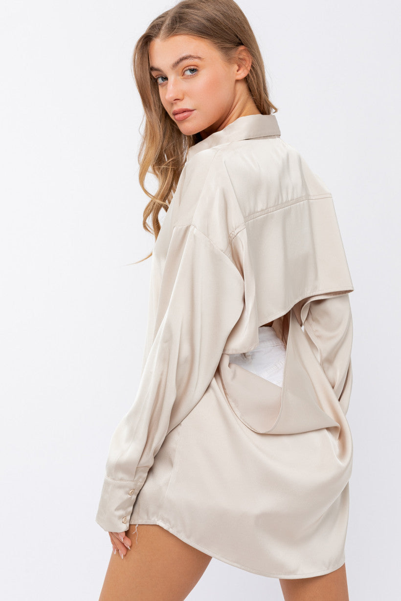Brandi Open Back Satin Button Down