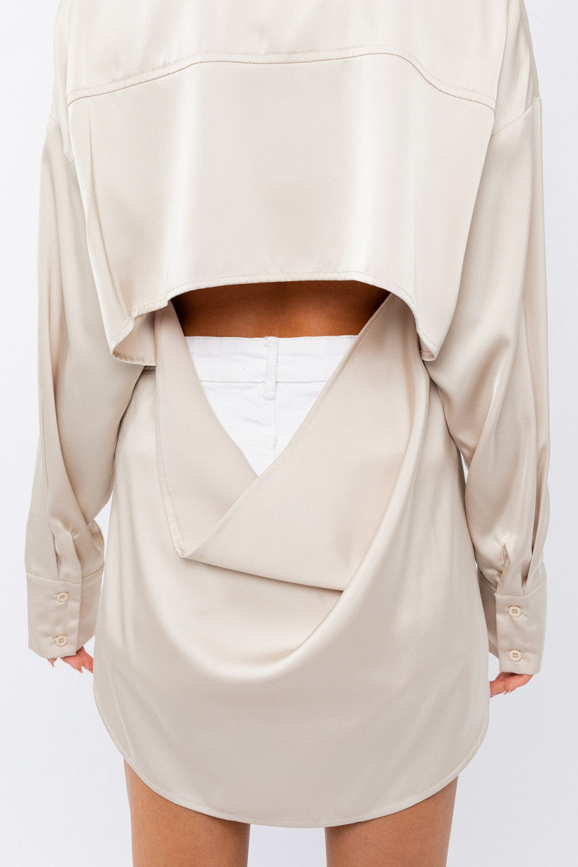 Brandi Open Back Satin Button Down