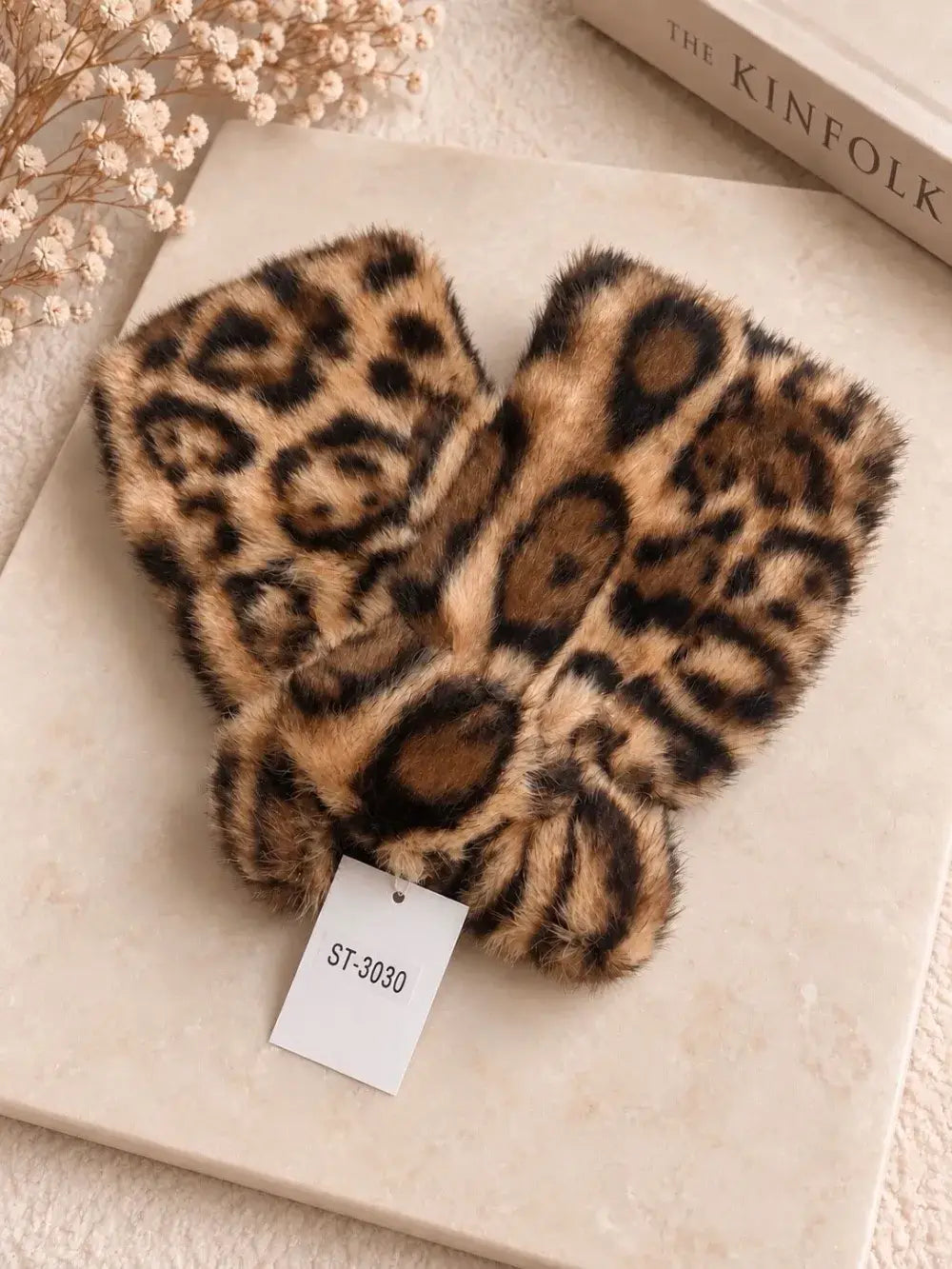 Leopard Faux Fur Fingerless Gloves