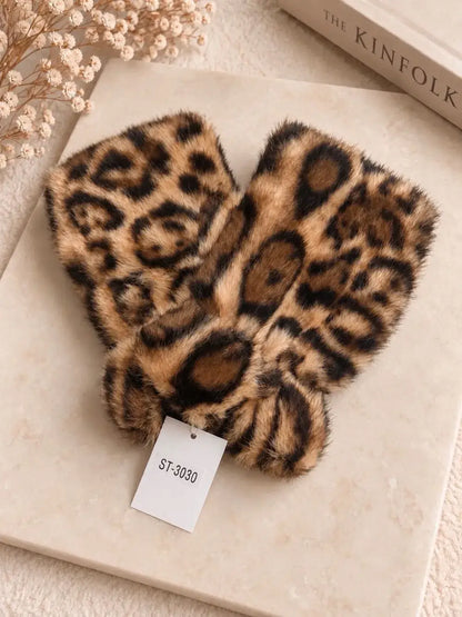 Leopard Faux Fur Fingerless Gloves