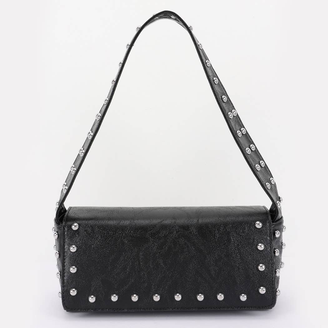 Vegan Leather Metal Studded Shoulder Bag