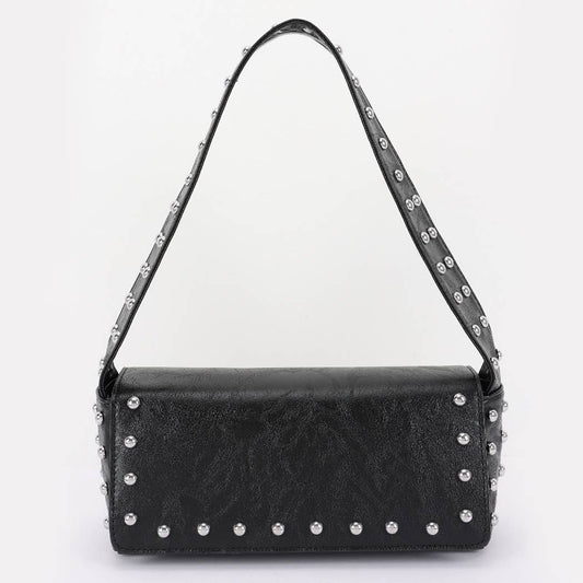 Vegan Leather Metal Studded Shoulder Bag