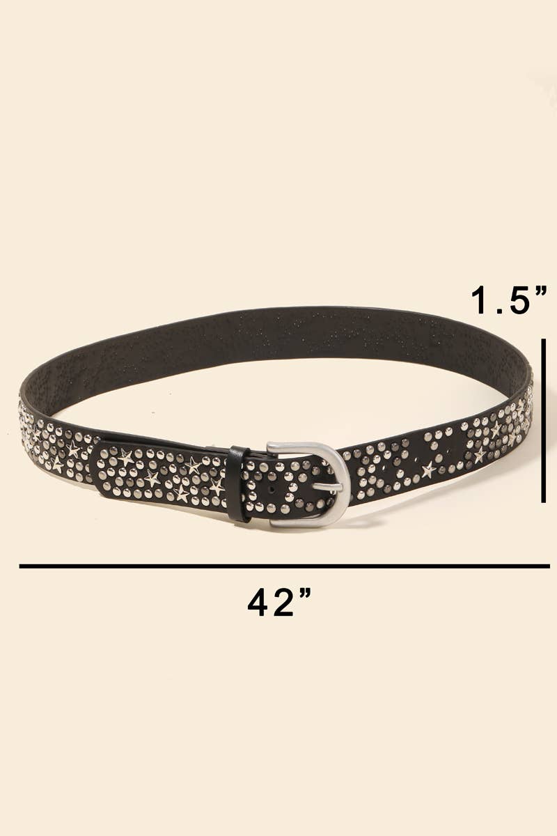 Metallic Stars And Stud Vegan Leather Belt