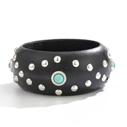 Punk Studded Wooden Chunky Bracelet