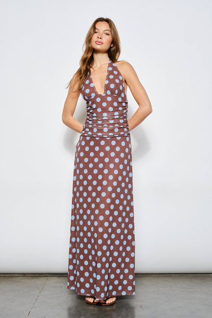 Isla Mesh Polka Dot Maxi Dress
