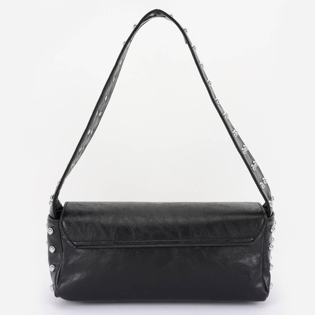 Vegan Leather Metal Studded Shoulder Bag