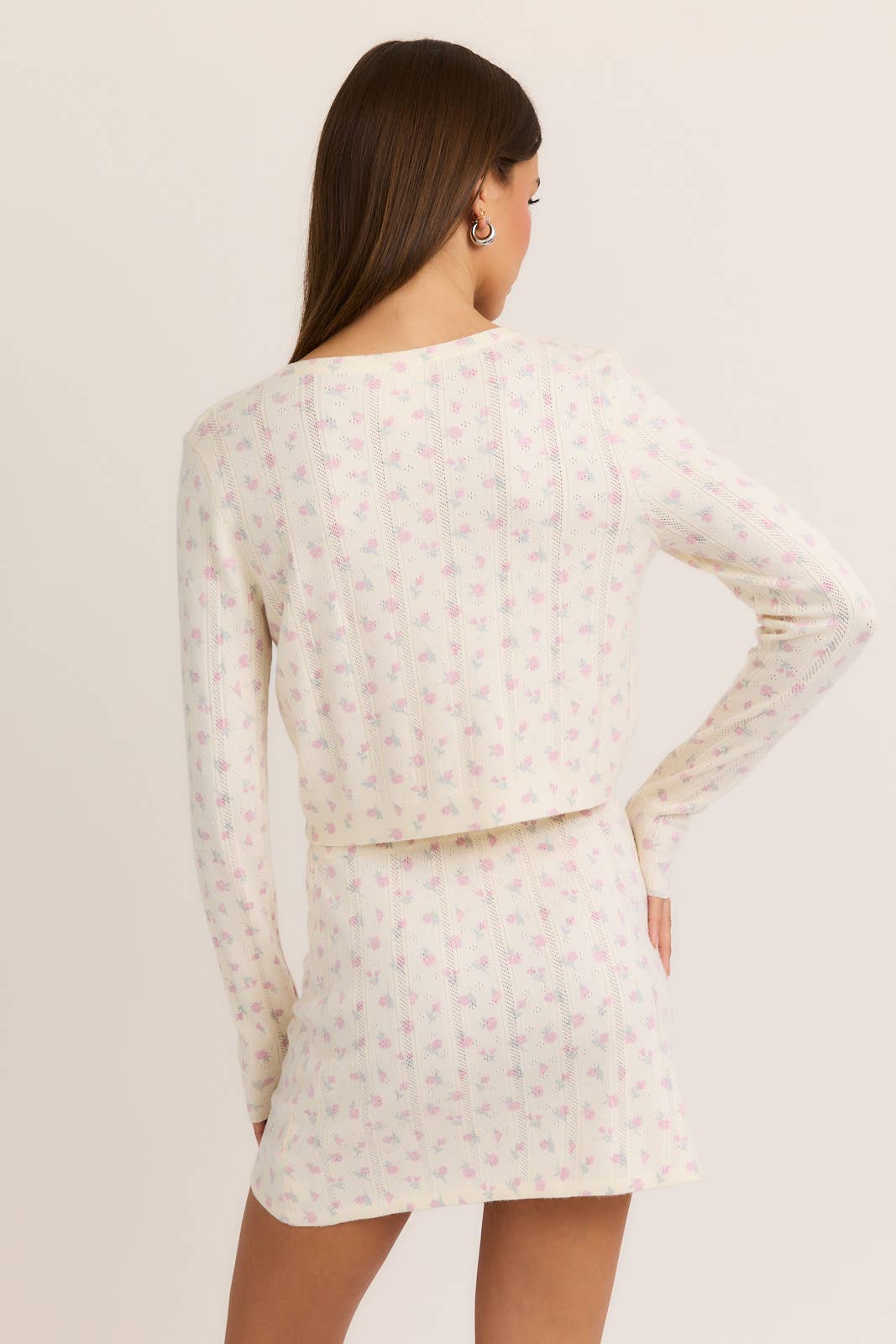 Imogen Pointelle Floral Cardigan Skirt Set