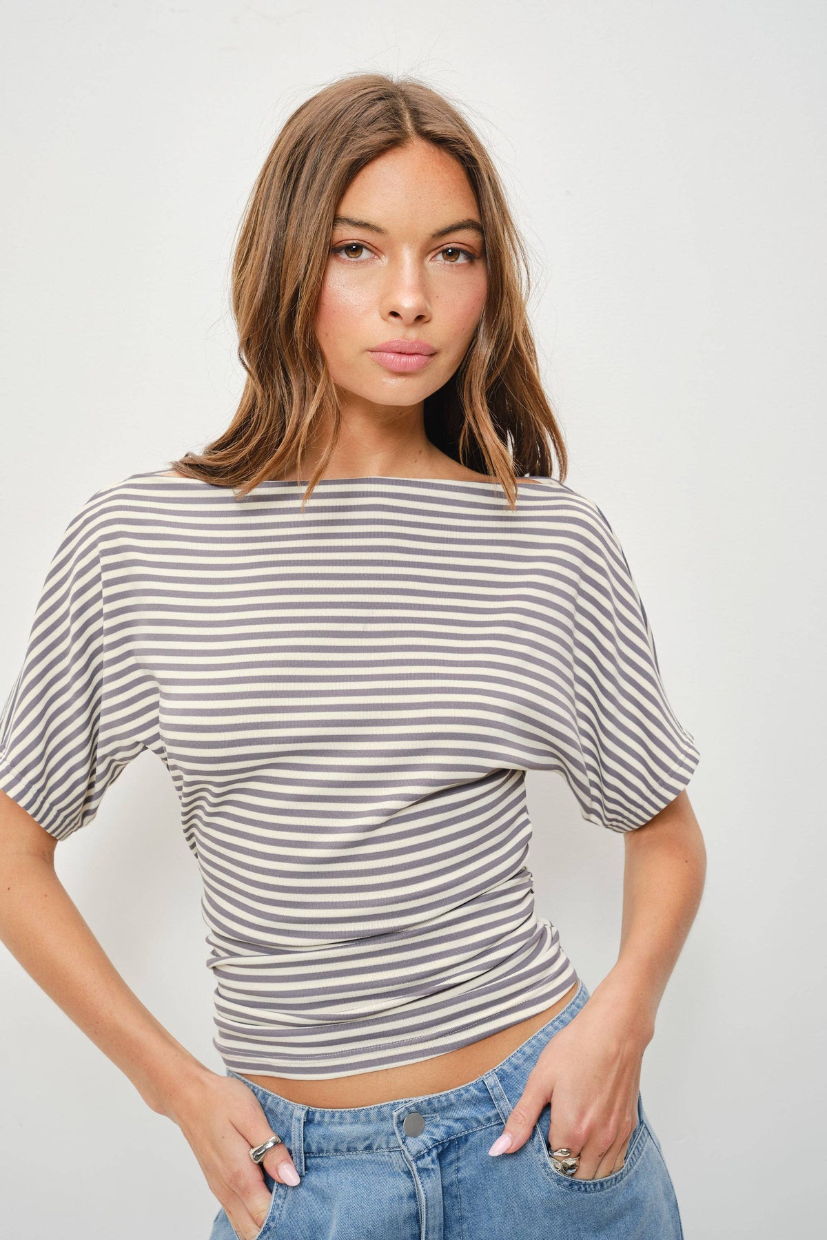 Jaylene Off The Shoulder Striped Knit Top