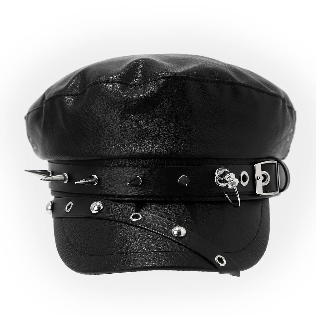 Punk Vegan Leather Flat Top Studded Hat