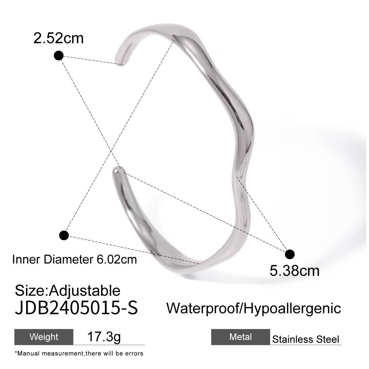 Stainless Steel Wavy Open Cuff