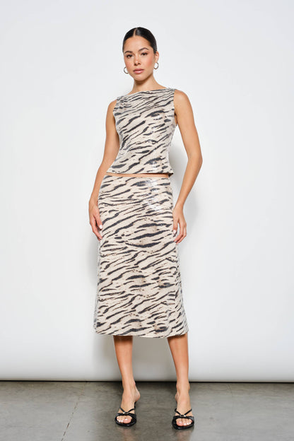 Harlow Zebra Sequin Midi Skirt