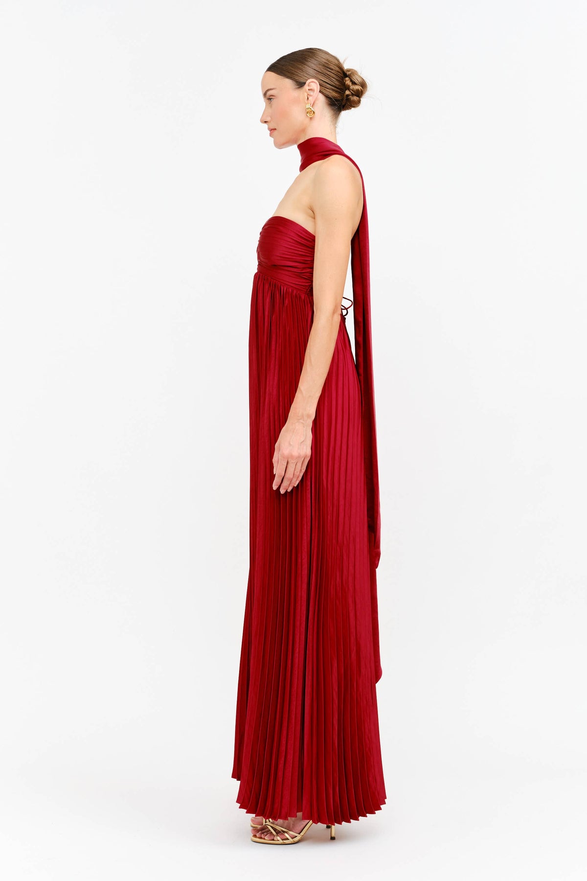 Kali Satin Pleated Strapless Maxi Dress