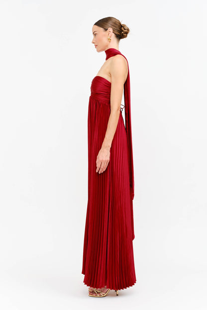 Kali Satin Pleated Strapless Maxi Dress