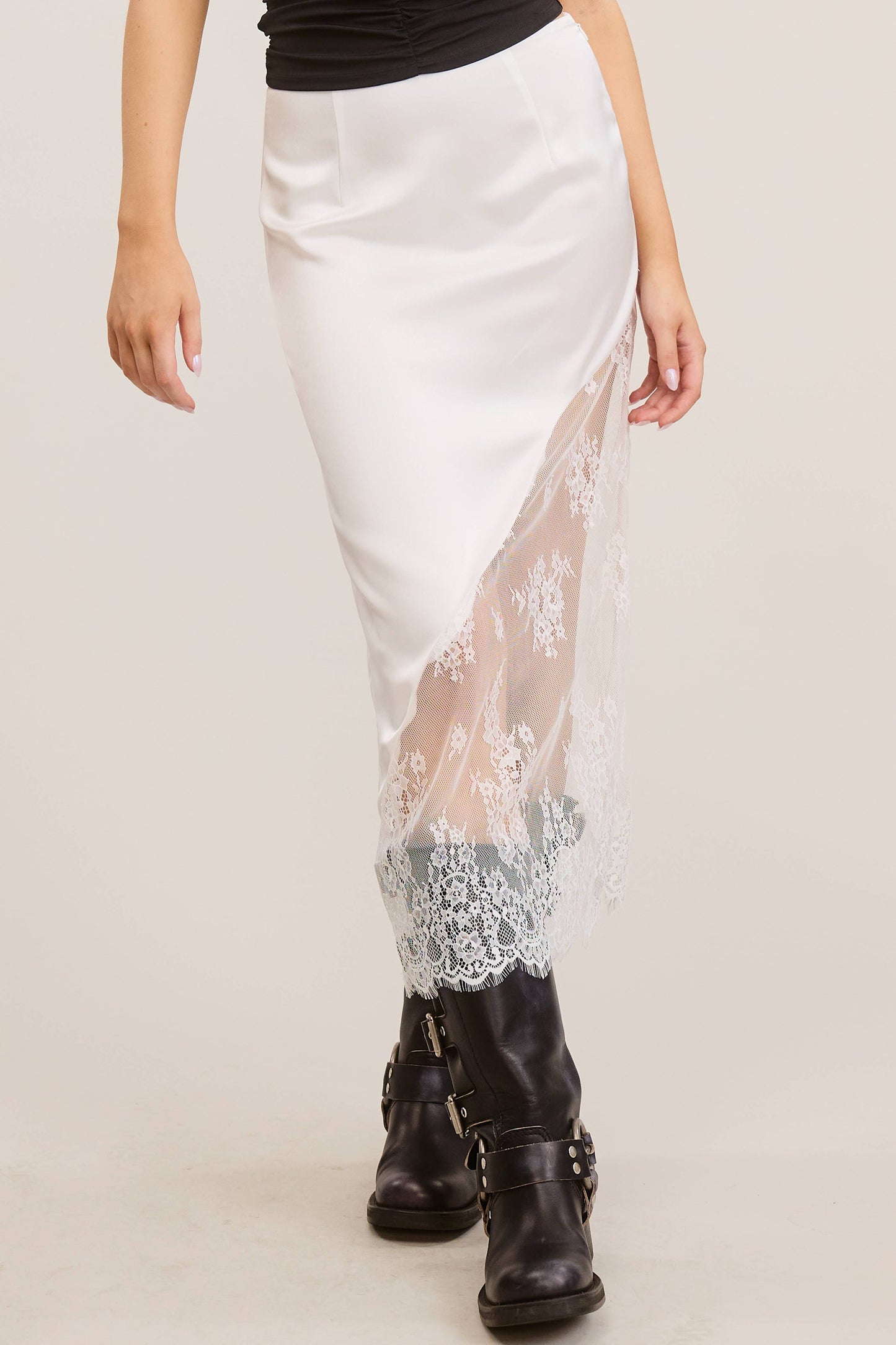 Fatima Asymmetrical Lace Midi Skirt