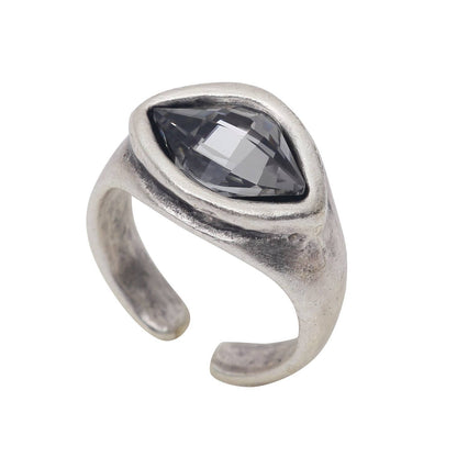 Handmade Smoky Eye Crystal Brass Ring