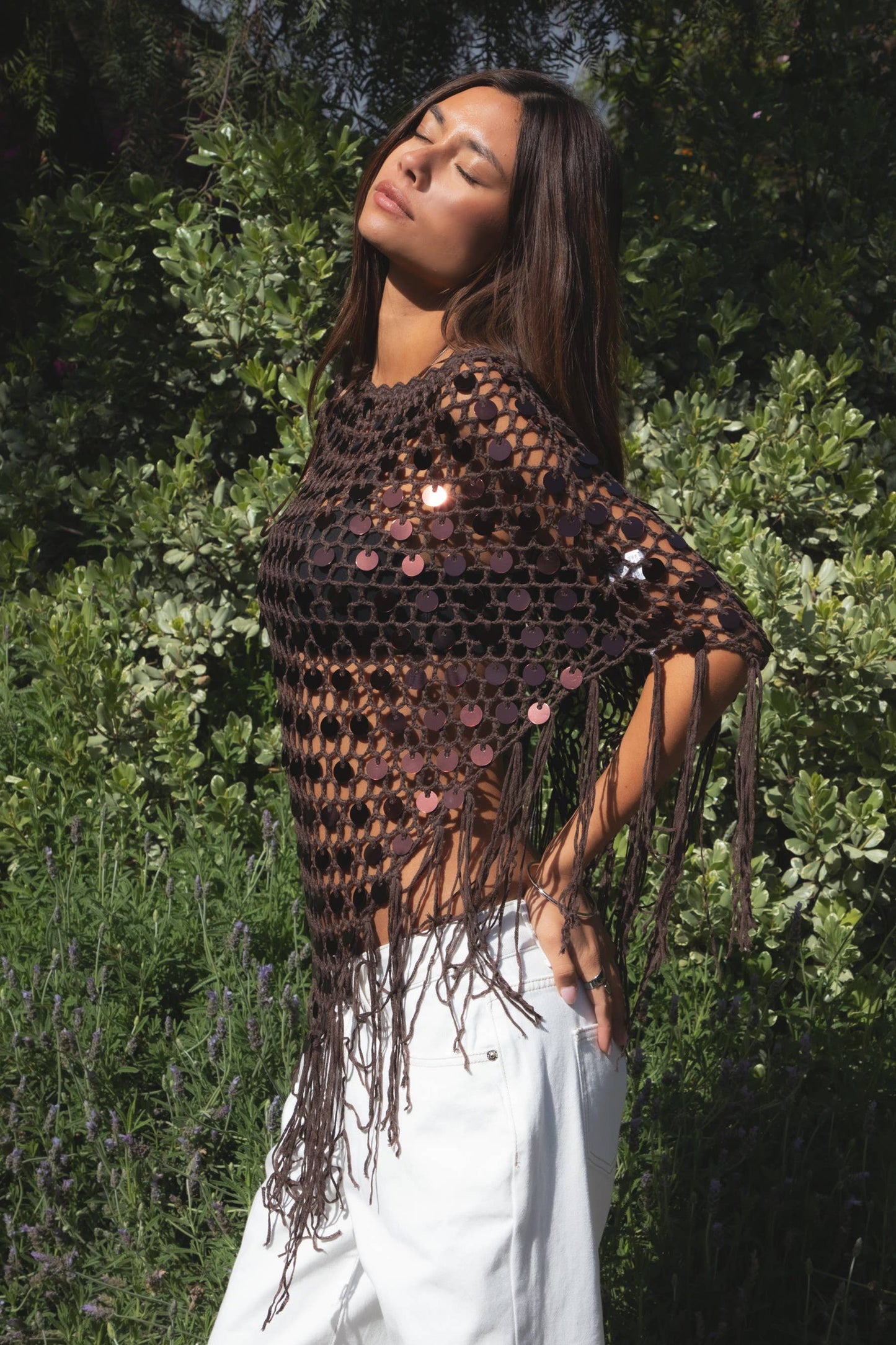 Holly Sequin Crochet Fringe Poncho