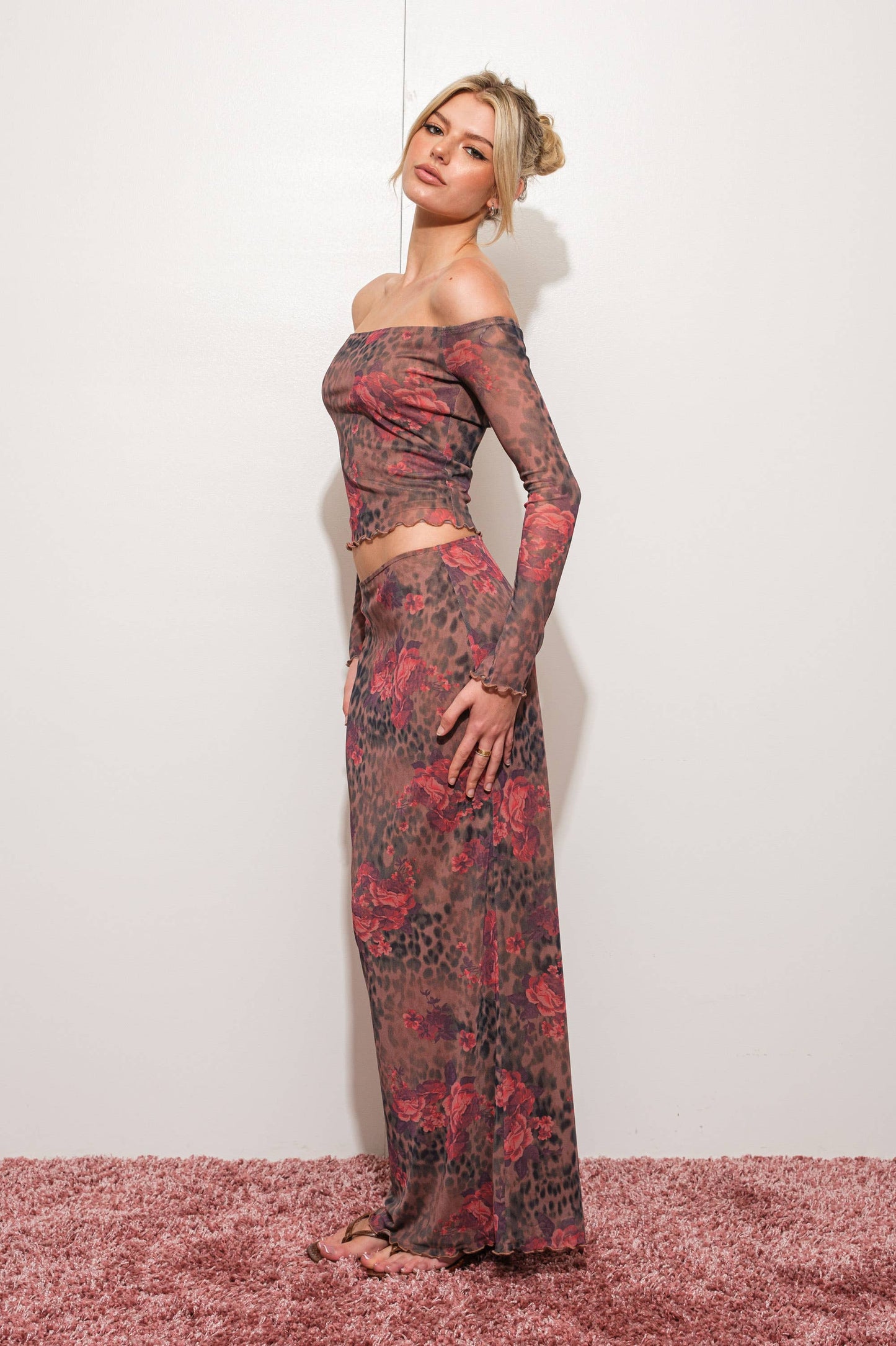 Harriet Floral Leopard Mesh Maxi Skirt
