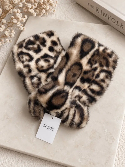Leopard Faux Fur Fingerless Gloves